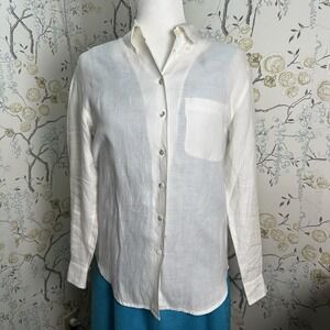 Talbots 100% Irish Linen Button Up Shirt Sz 4 Long Sleeves‎ Beach Summer White